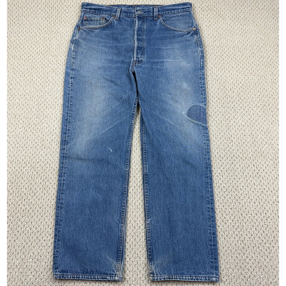 Vtg Levis 501 Jeans Fits 34x30 Blue Button Fly Straight Denim Distressed 90s USA